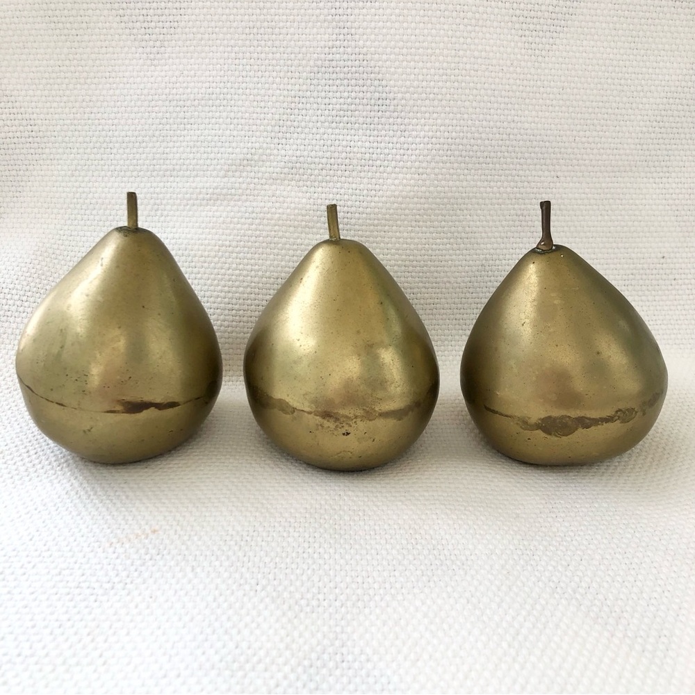 3 Brass Pears Decorative Accents Paperweights - Gold Set of 3 Vintage fruit - Picture 10 of 11